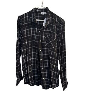 GAP Shirt Women's M Black Plaid Long Sleeve Collared  Button Up NWT
